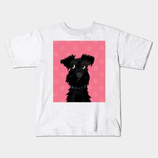 Black Miniature Schnauzer Dog with Pink Daisies Kids T-Shirt